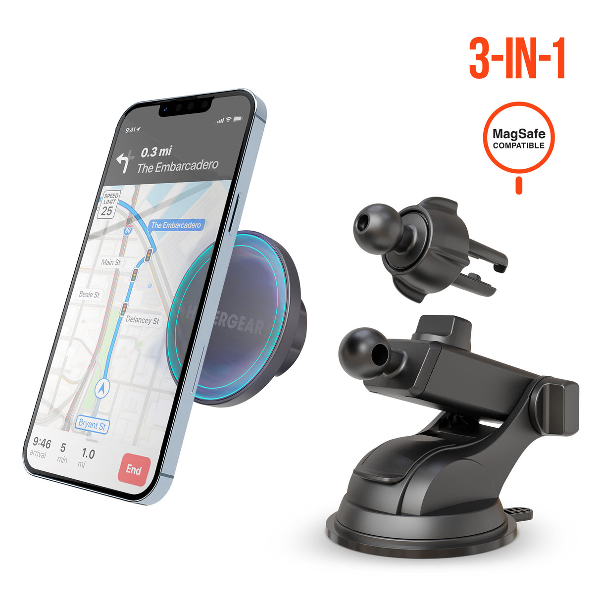 Mag Grip Phone Mount Kit with MagSafe | for Vent + Dash + Windshield | Black