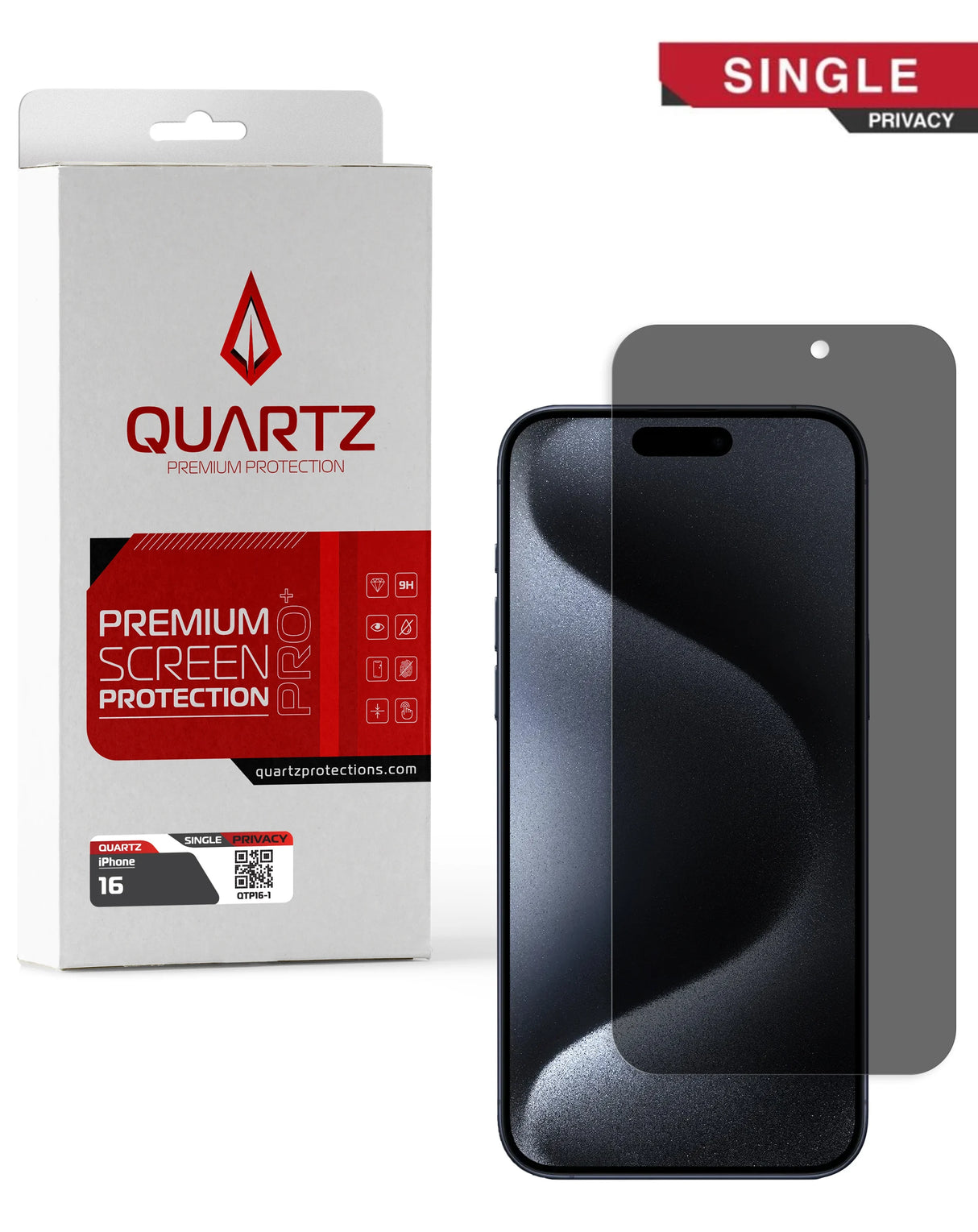 QUARTZ Privacy Tempered Glass for iPhone 16 (Single Pack)