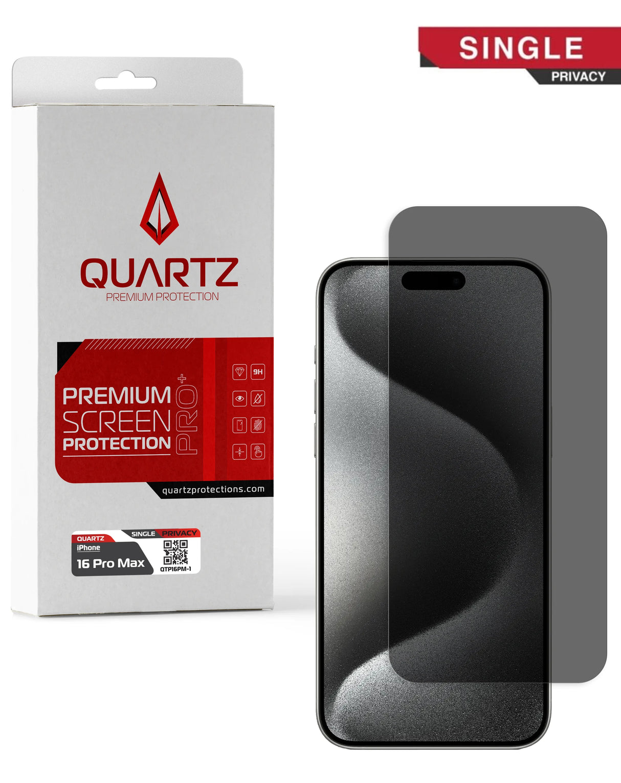 QUARTZ Privacy Tempered Glass for iPhone 16 Pro Max (Single Pack)