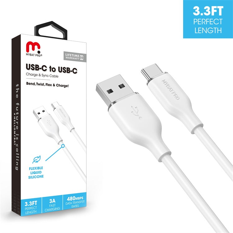 MyBat Pro USB-A to USB-C Liquid Silicone Cable (L=3 FT) – White